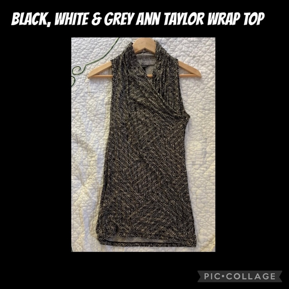 🖤 Chic Black & Gray Wrap-Style Top | Size Medium | Excellent Condition